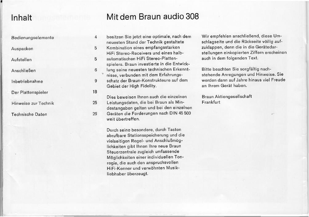 Braun Audio 308 owners Manual