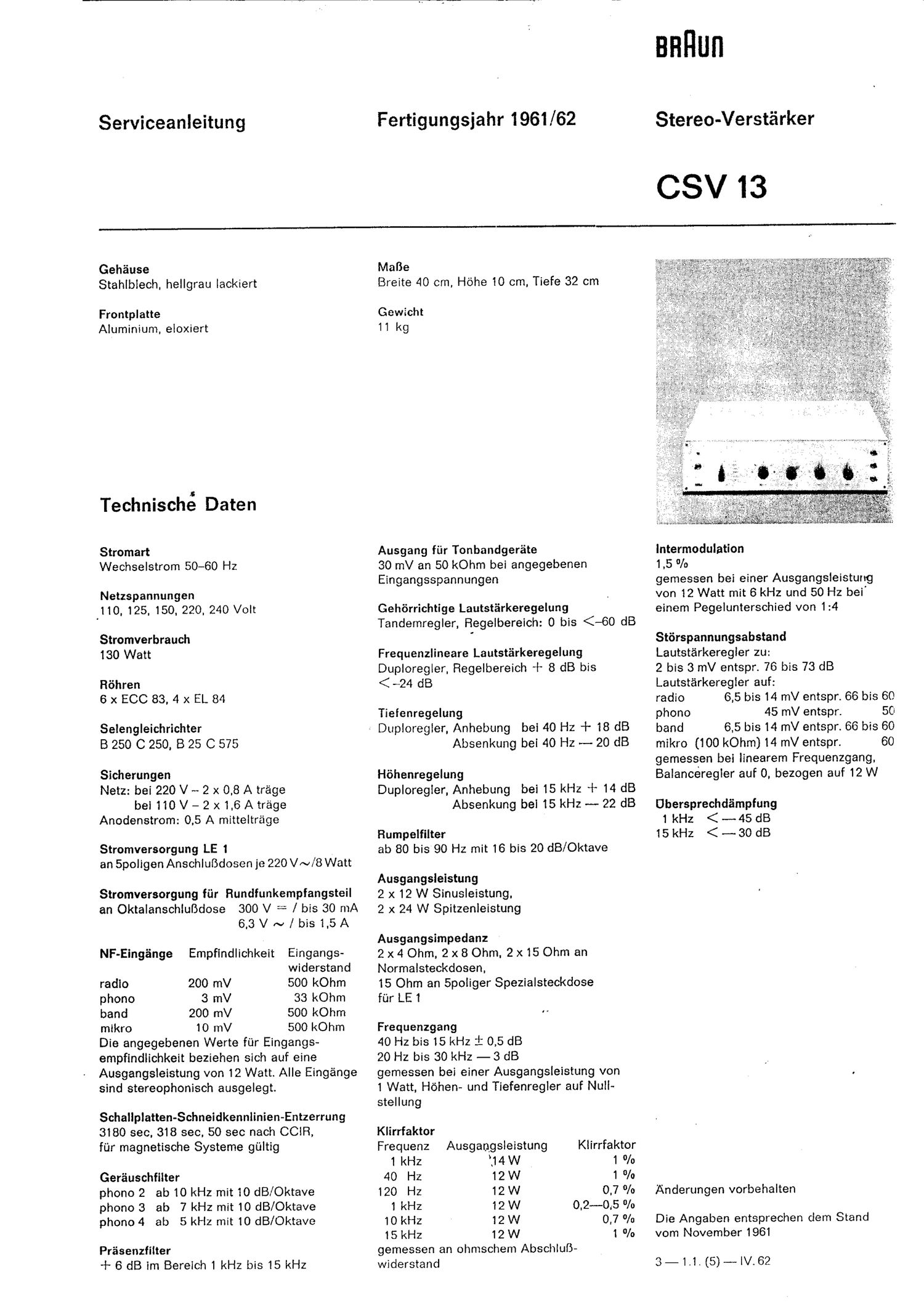 Service Manual-Anleitung für Braun CSV 13 
