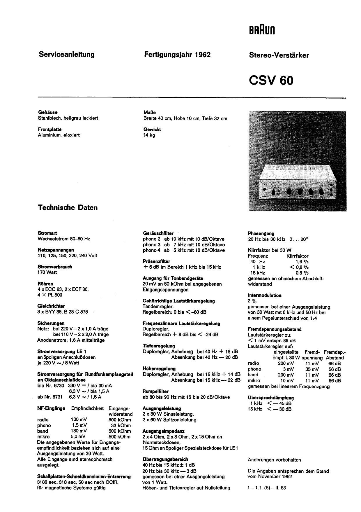 Braun CSV 60 Service Manual