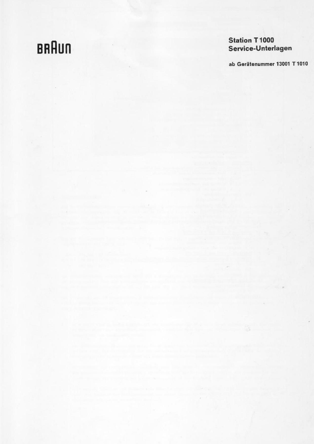 Braun Service Manual für  Station T 1000  Copy