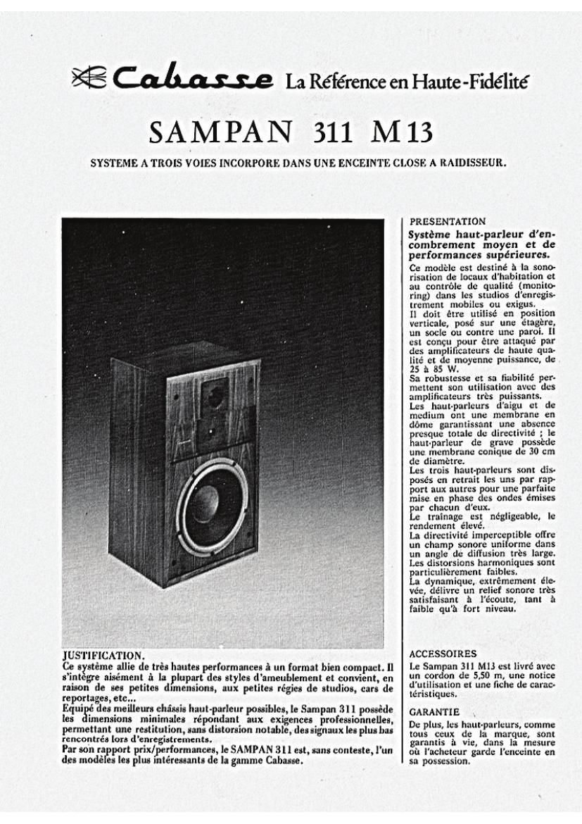 Cabasse Sampan 311 M13 Brochure
