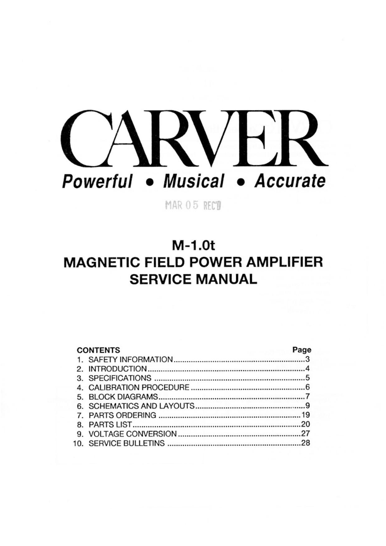 Carver M1.0t Service Manual