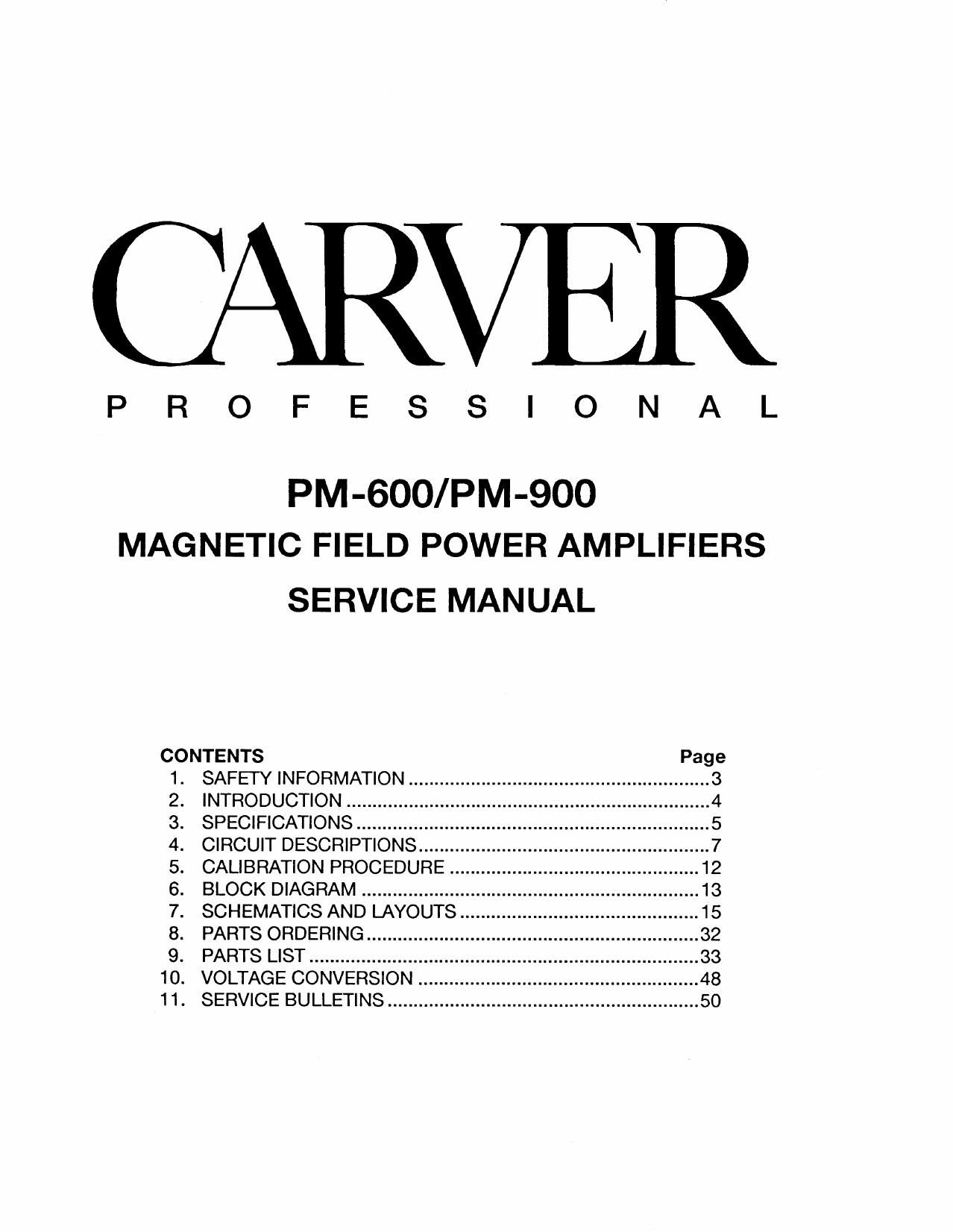 Carver PM 600 Service Manual