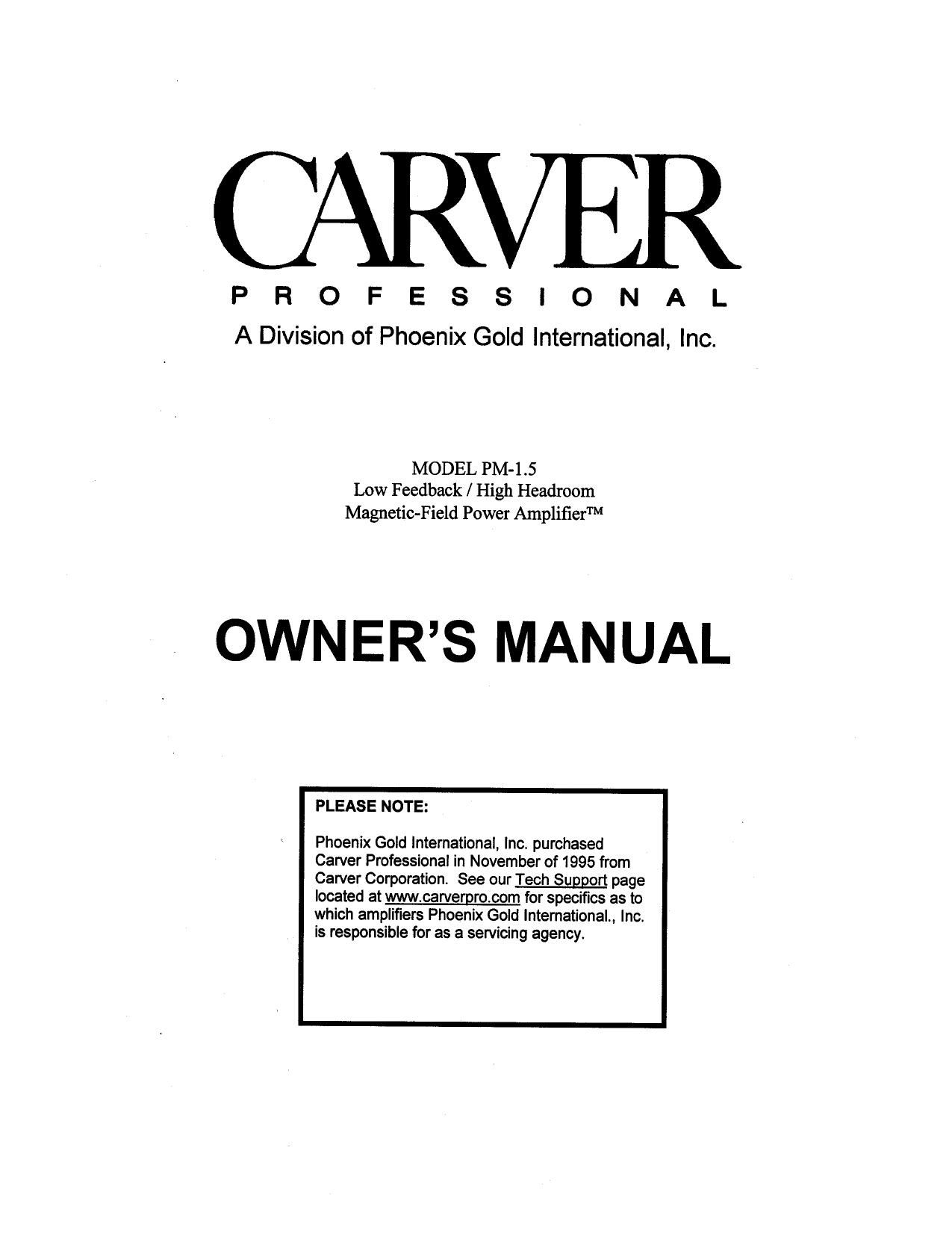 Carver PM1.5 Owners Manual