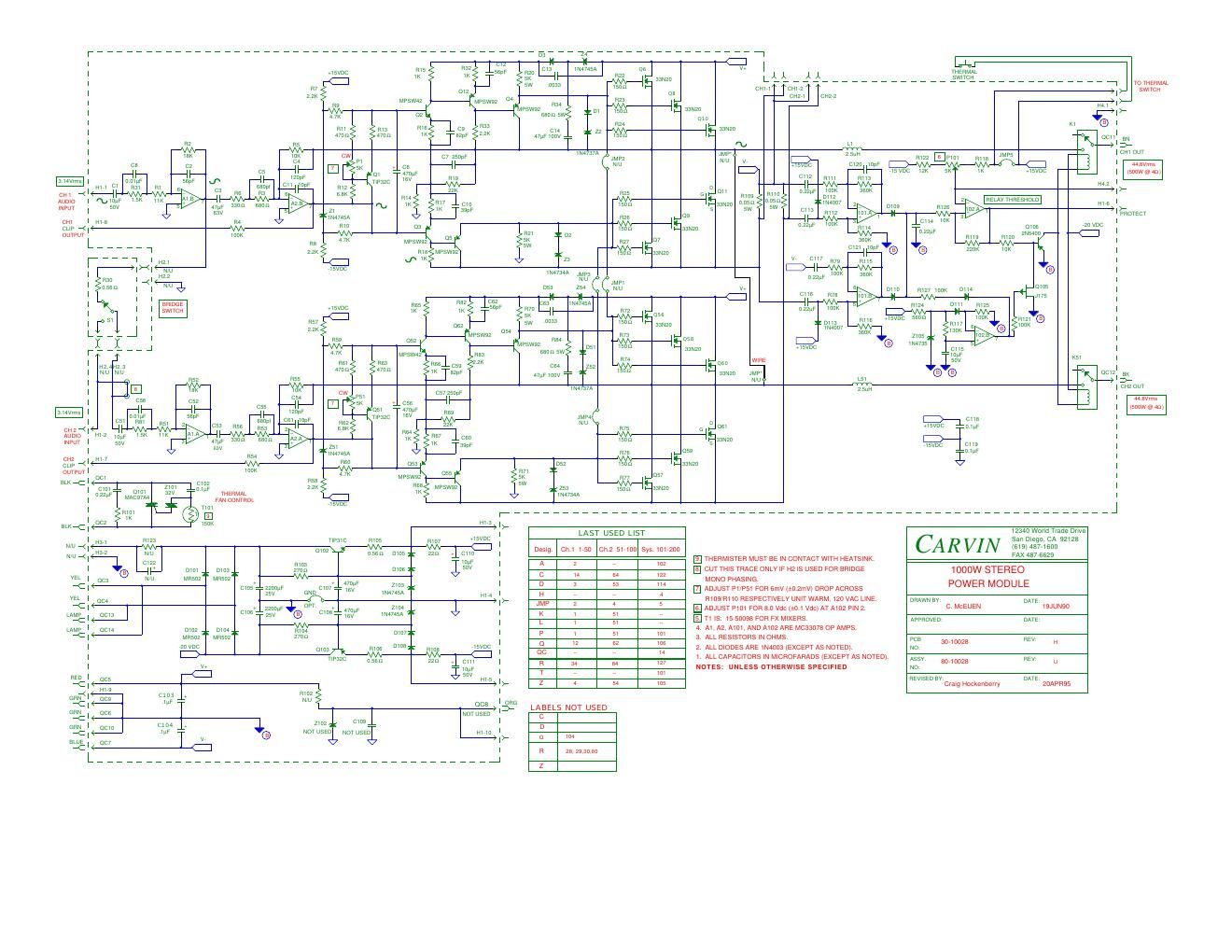 carvin 1000w stereo power amp module 80 10028 schematic