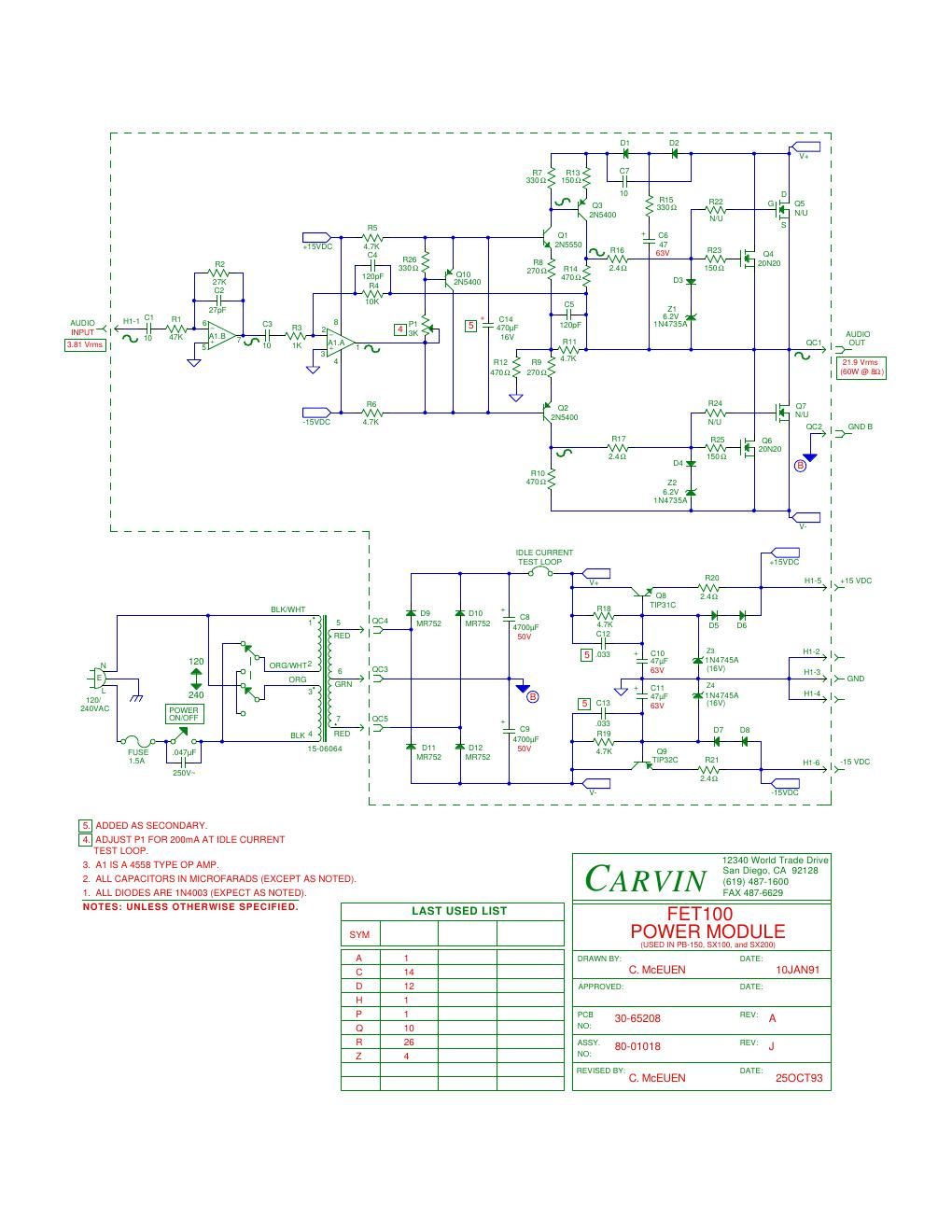 carvin 100w mosfet power amp module 80 01018 schematic