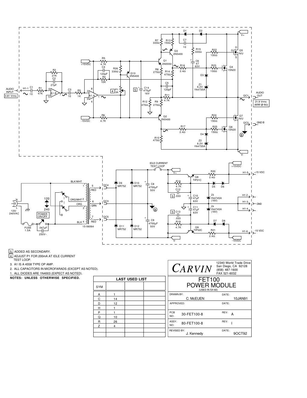 carvin 100w mosfet power amp module 80 fet100 8 schematic