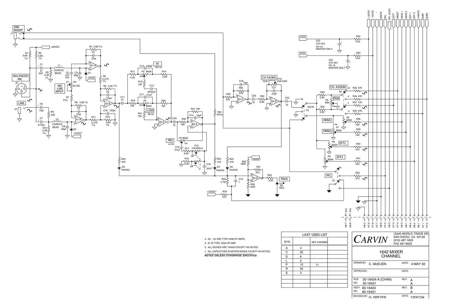 carvin 1642 input channel schematic