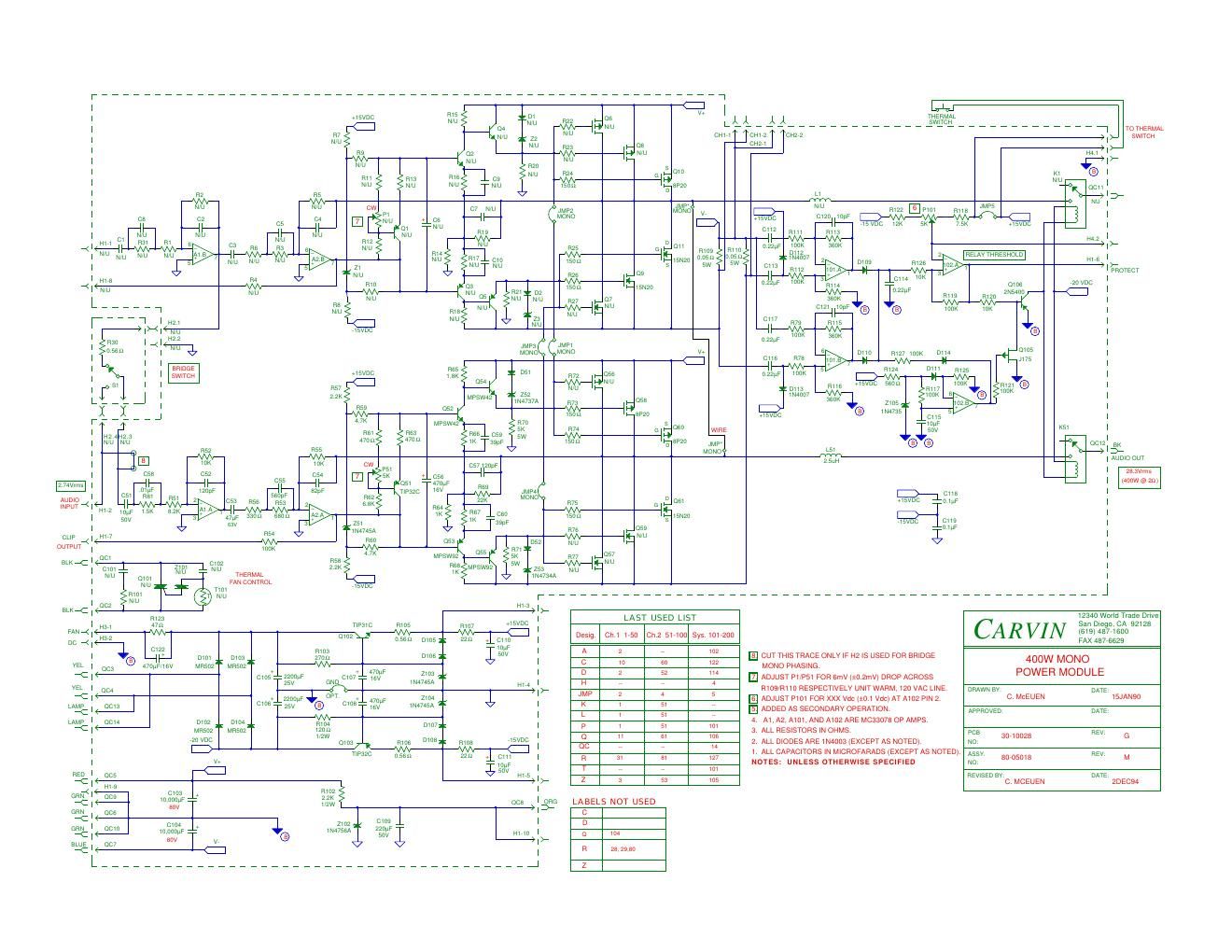 carvin 400w mosfet power amp module 80 05018 schematic