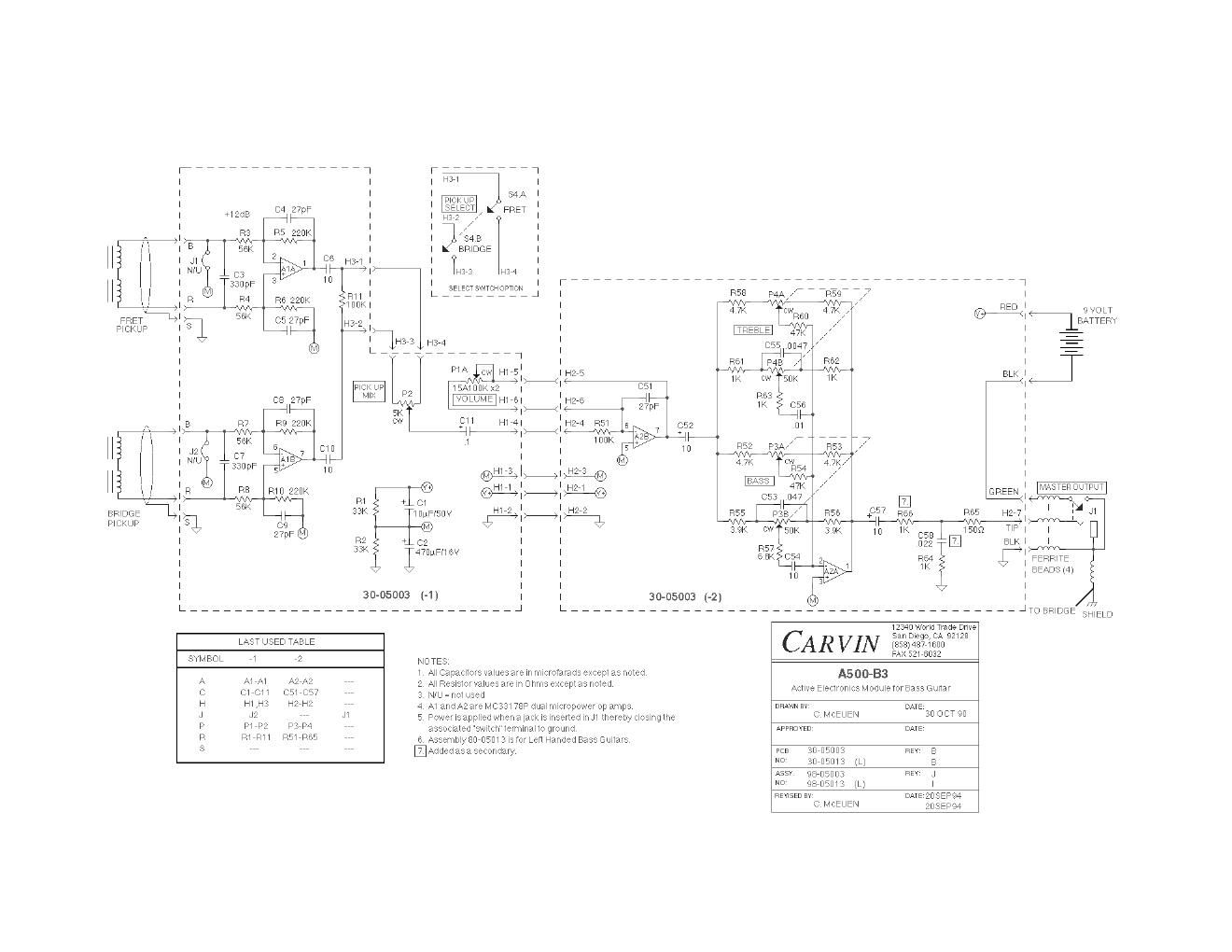 carvin 500 b3 active bass module schematic