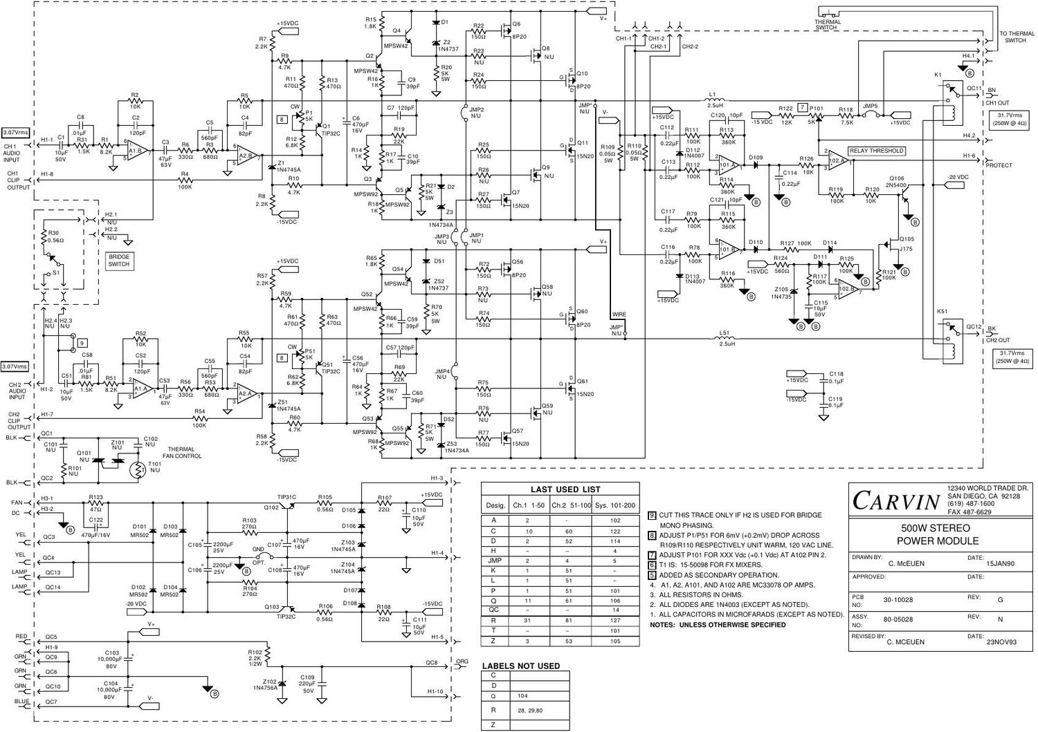 carvin 500 w power schematic