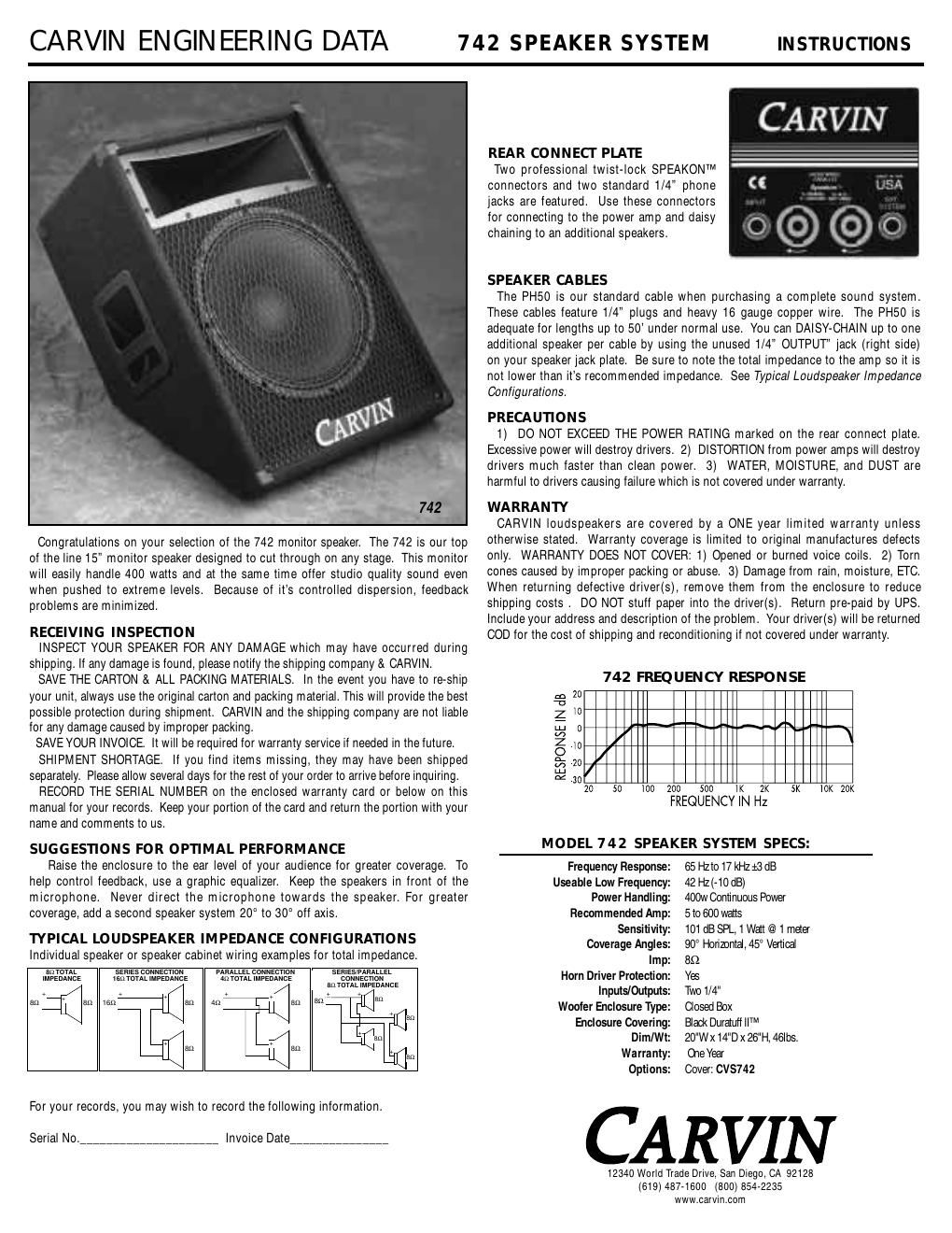 carvin 742 owners manual