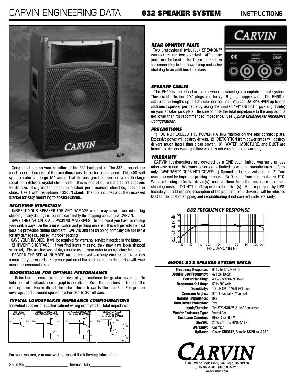 carvin 832 owners manual
