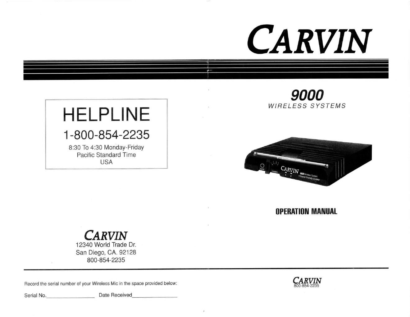 carvin 9000 owners manual
