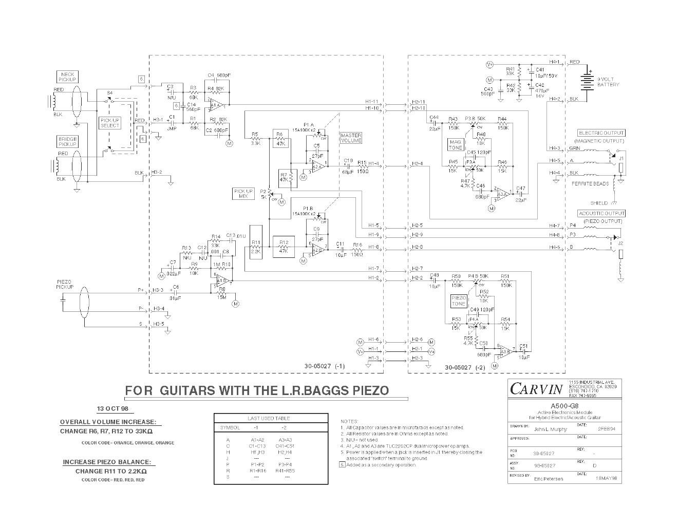 carvin a500 g8 l r baggs preamp module schematic