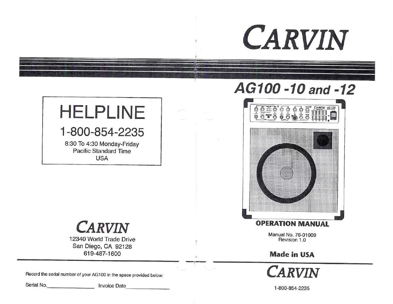 carvin ag 100 owners manual