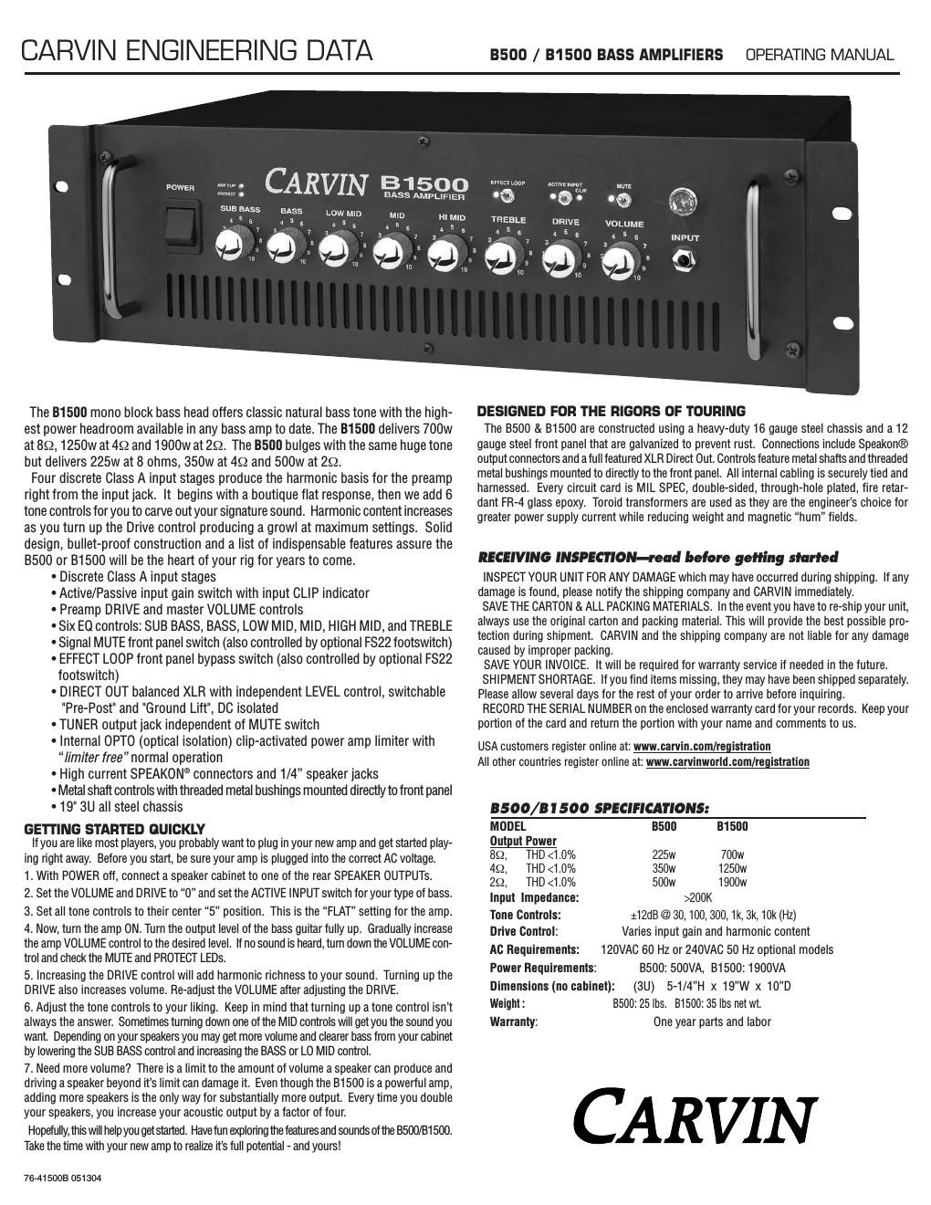 carvin b 1500 owners manual