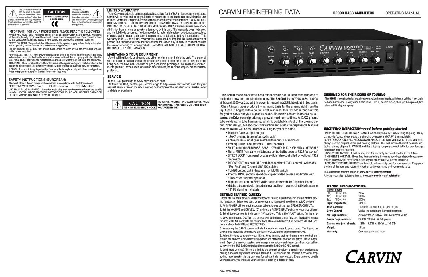 carvin b 2000 owners manual