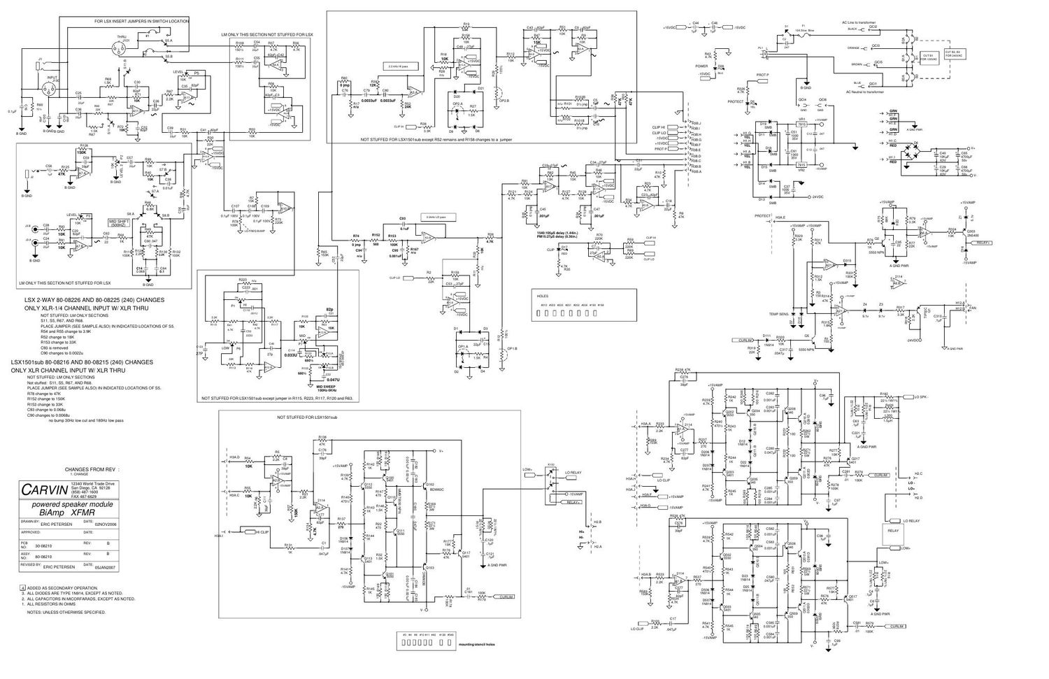 carvin bi amp xfmr powered speaker module schematic