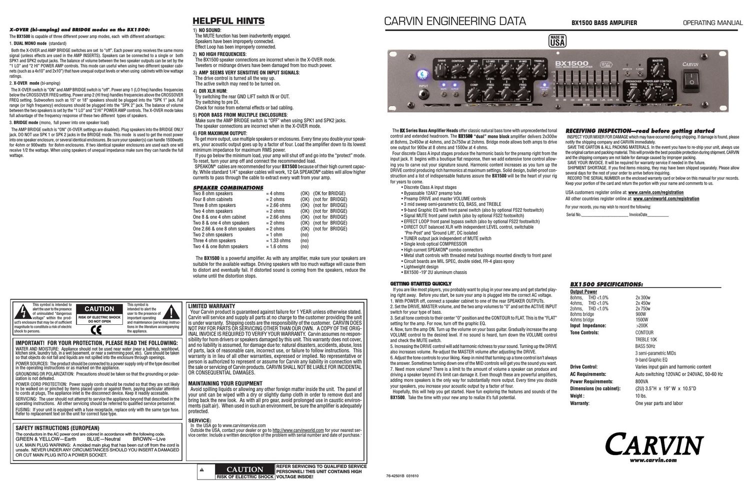 carvin bx 1500 owners manual