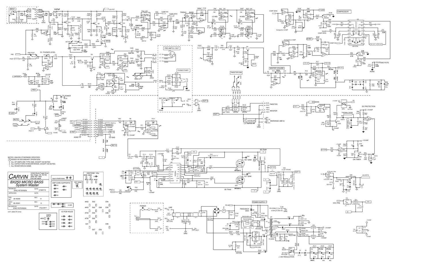 carvin bx 250 micro bass amp rev h schematic