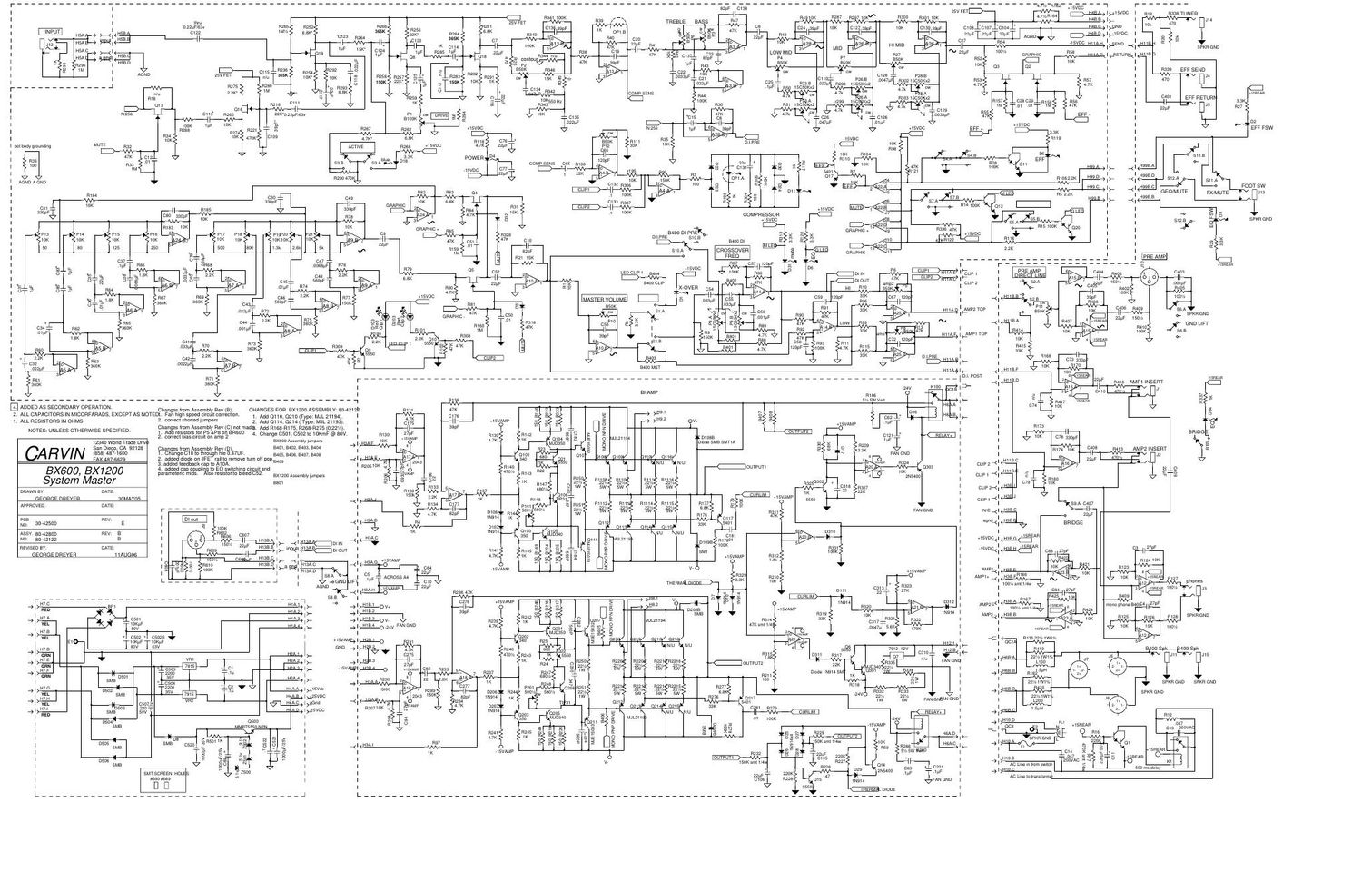 carvin bx 600 bx 1200 bass amp rev e schematic