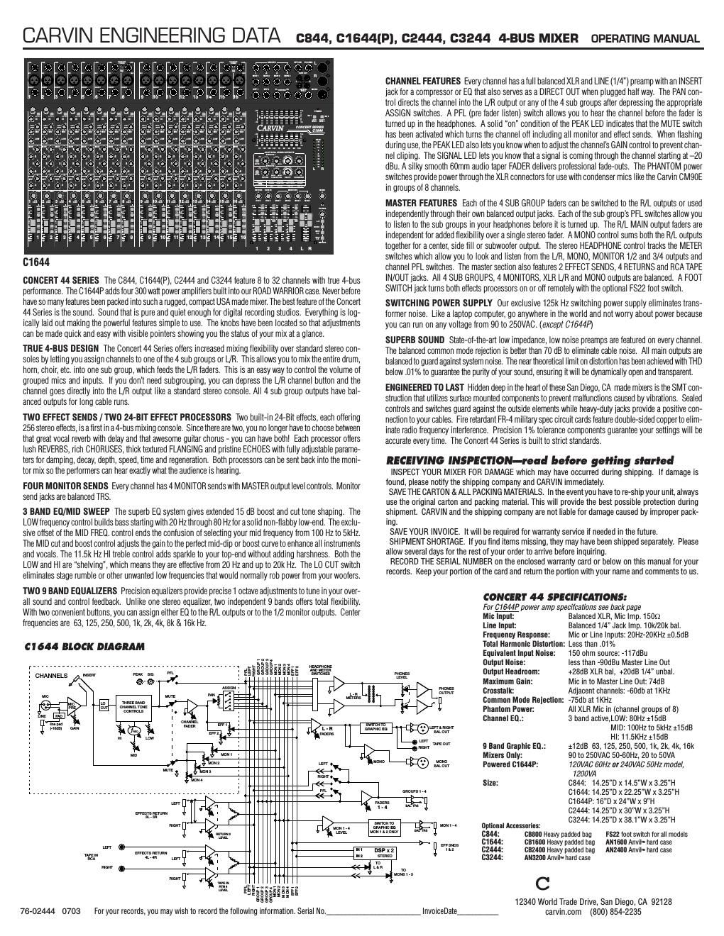 carvin c 1644 owners manual