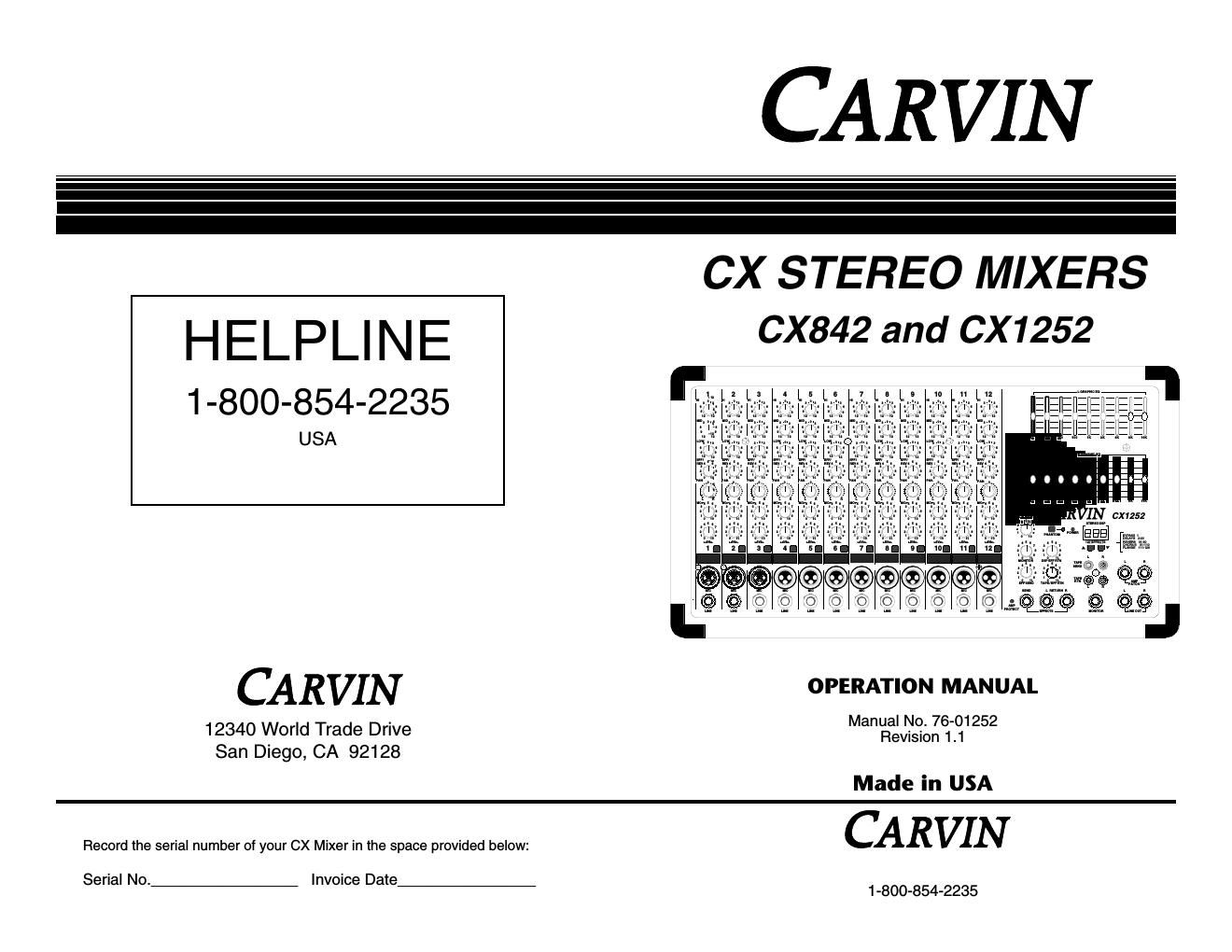 carvin cx 1252 owners manual