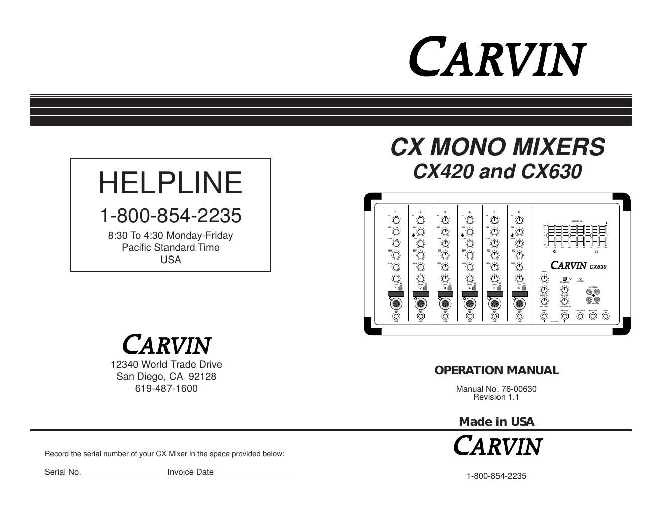 carvin cx 630 owners manual