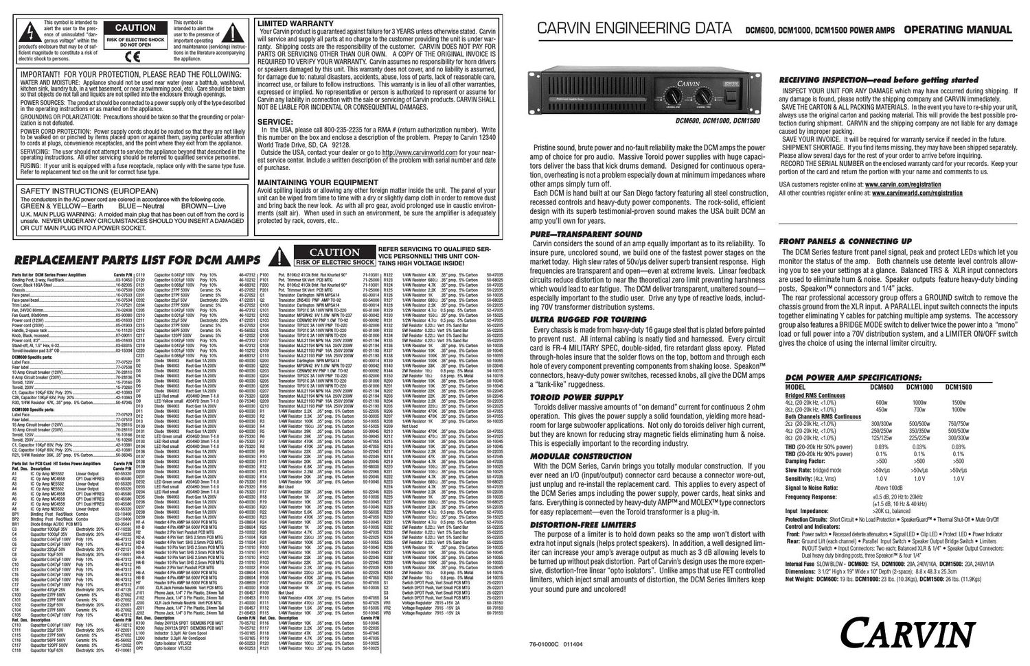 carvin dcm 1000 owners manual