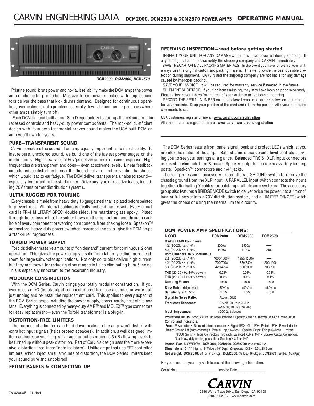 carvin dcm 2570 owners manual