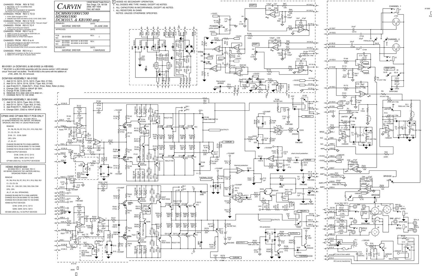 carvin dcm 600 1000 1500 1015 power amp rev i schematic