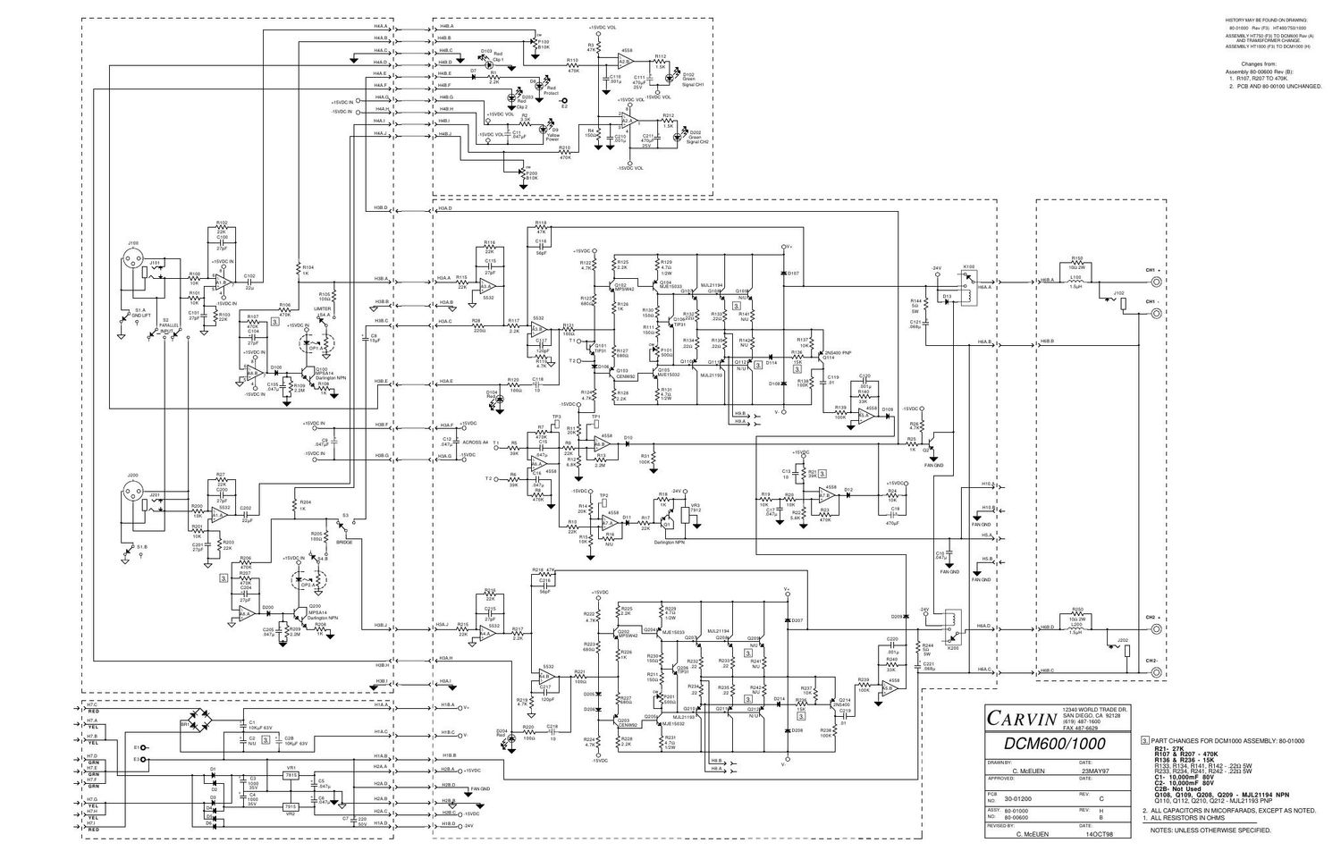 carvin dcm 600 1000 power amp rev c schematic