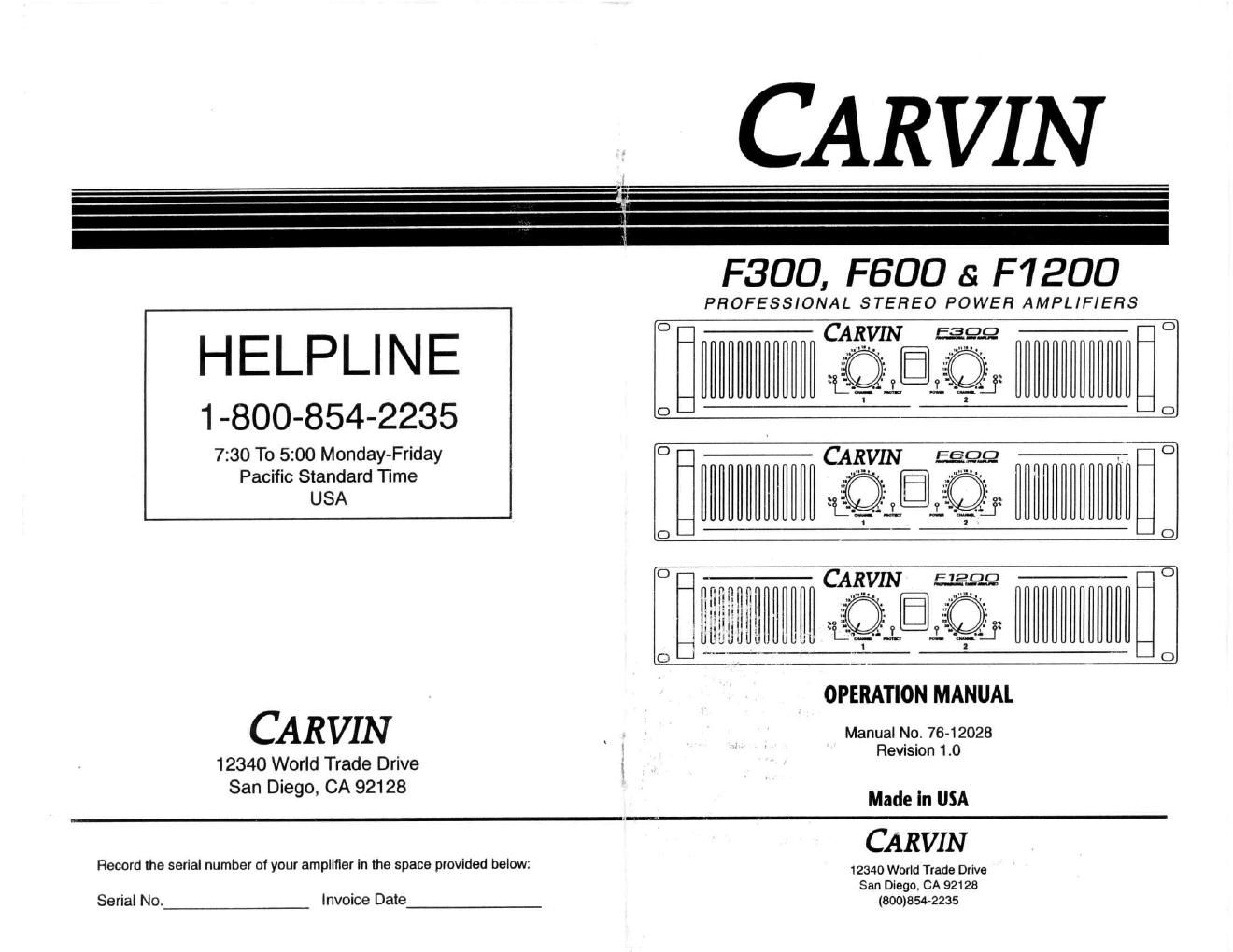 carvin f 600 owners manual