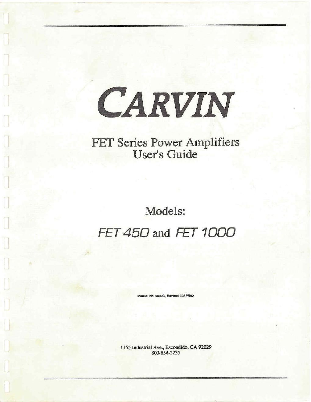 carvin fet 1000 owners manual