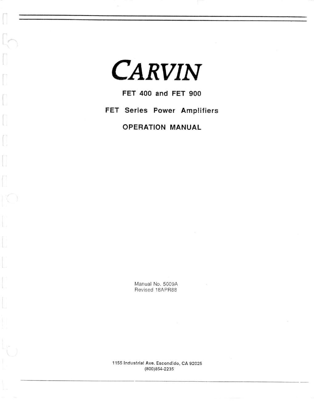 carvin fet 900 owners manual