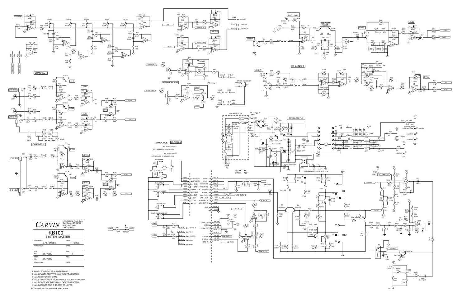 carvin kb 100 keyboard amp rev c schematic