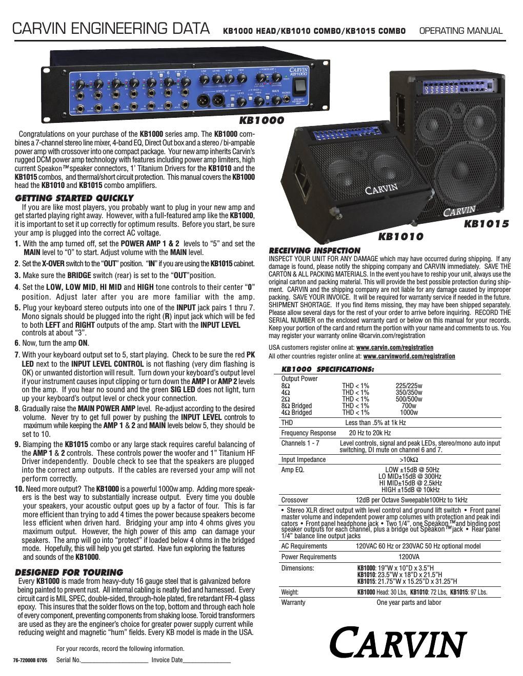 carvin kb 1010 owners manual