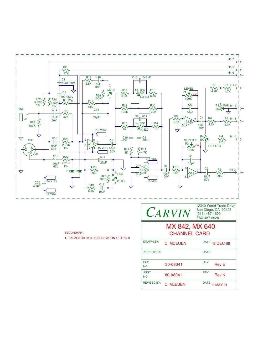 carvin mx 640 mx 842 channel schematic
