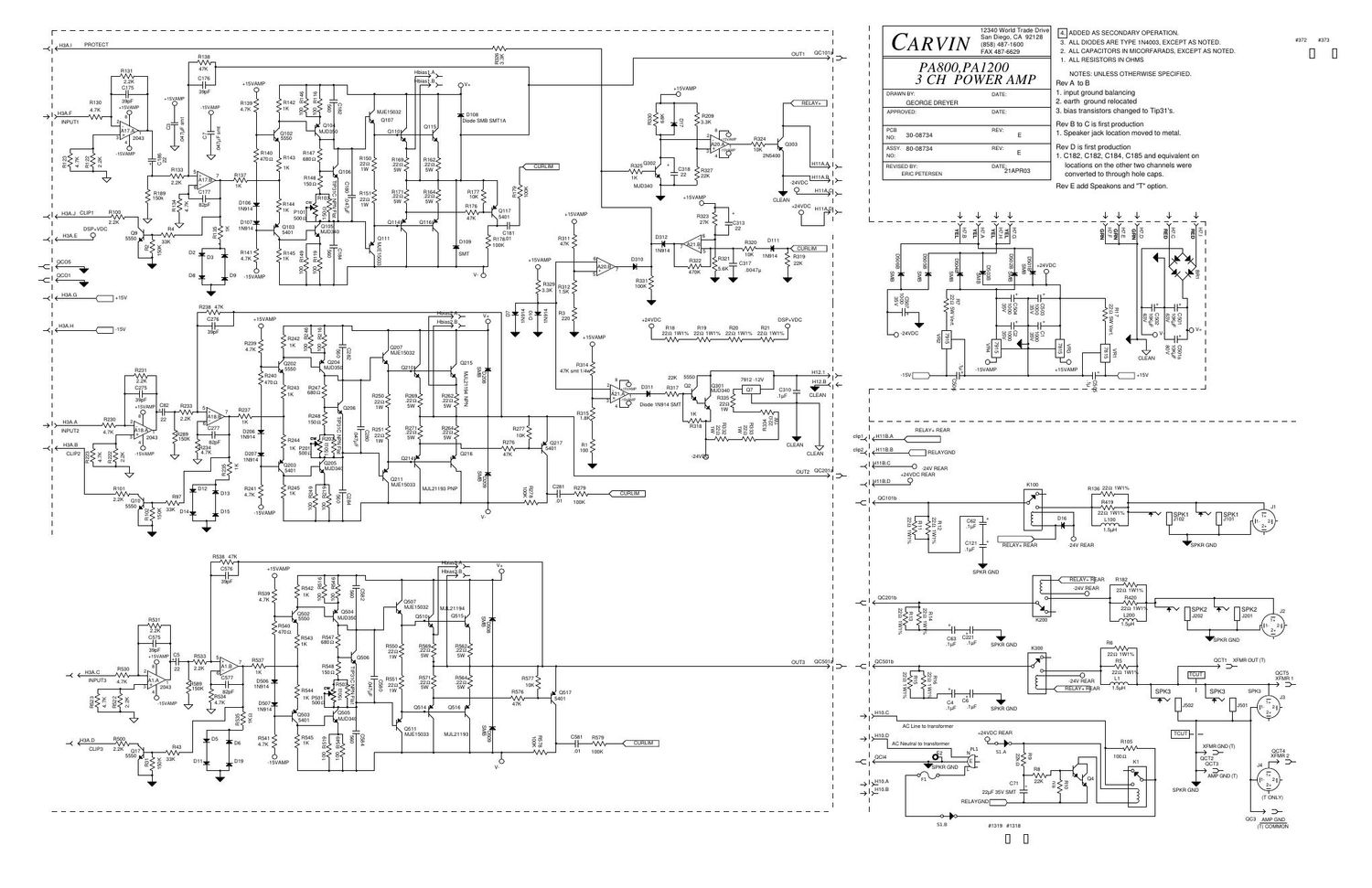 carvin pa 800 pa 1200 power amp schematic