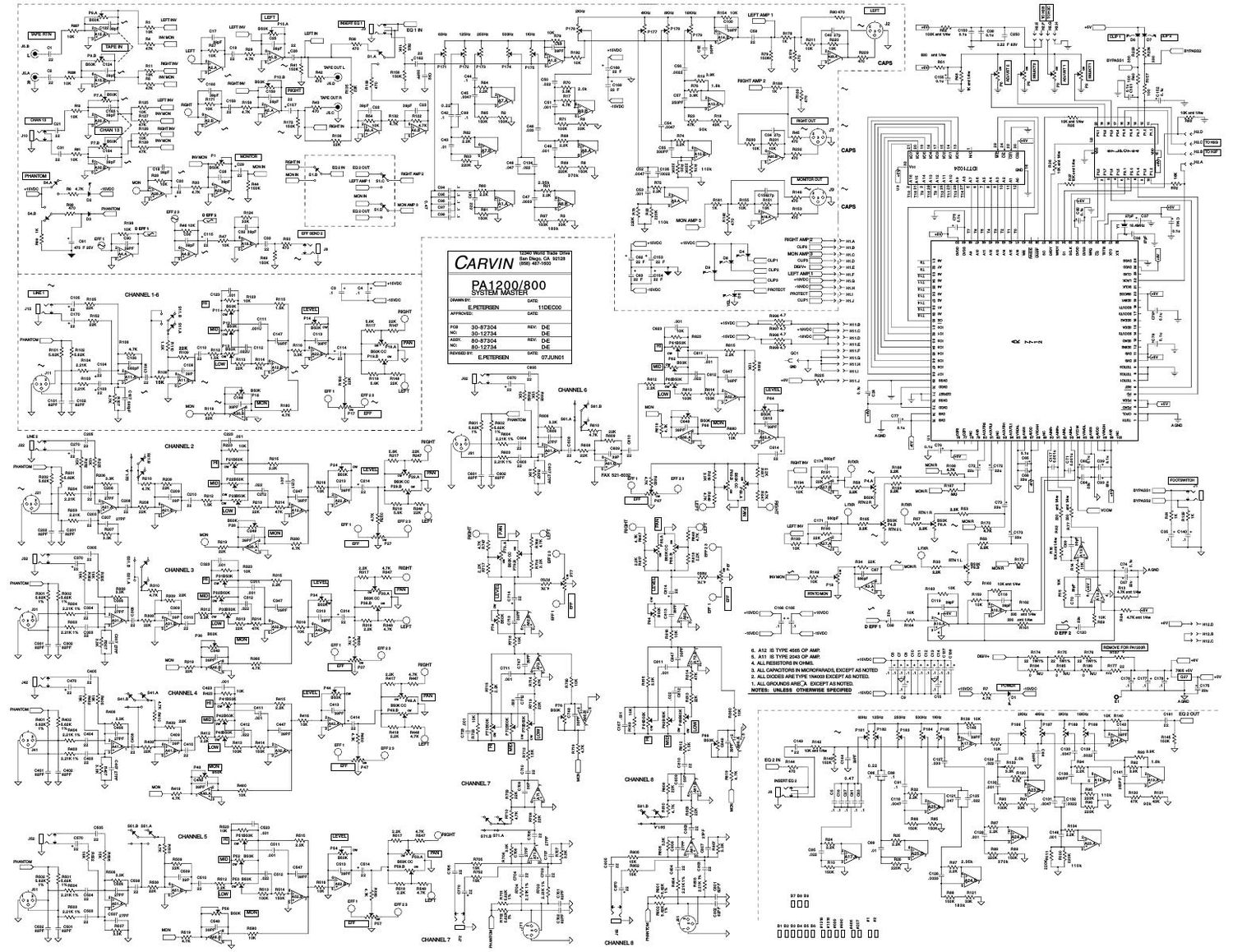 carvin pa 800 pa 1200 system master rev e schematic