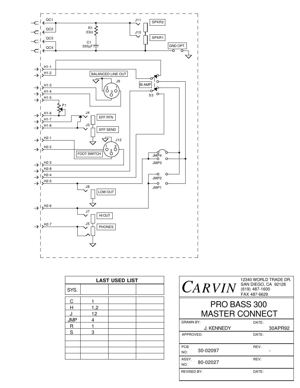 carvin pb 300 interconnect schematic