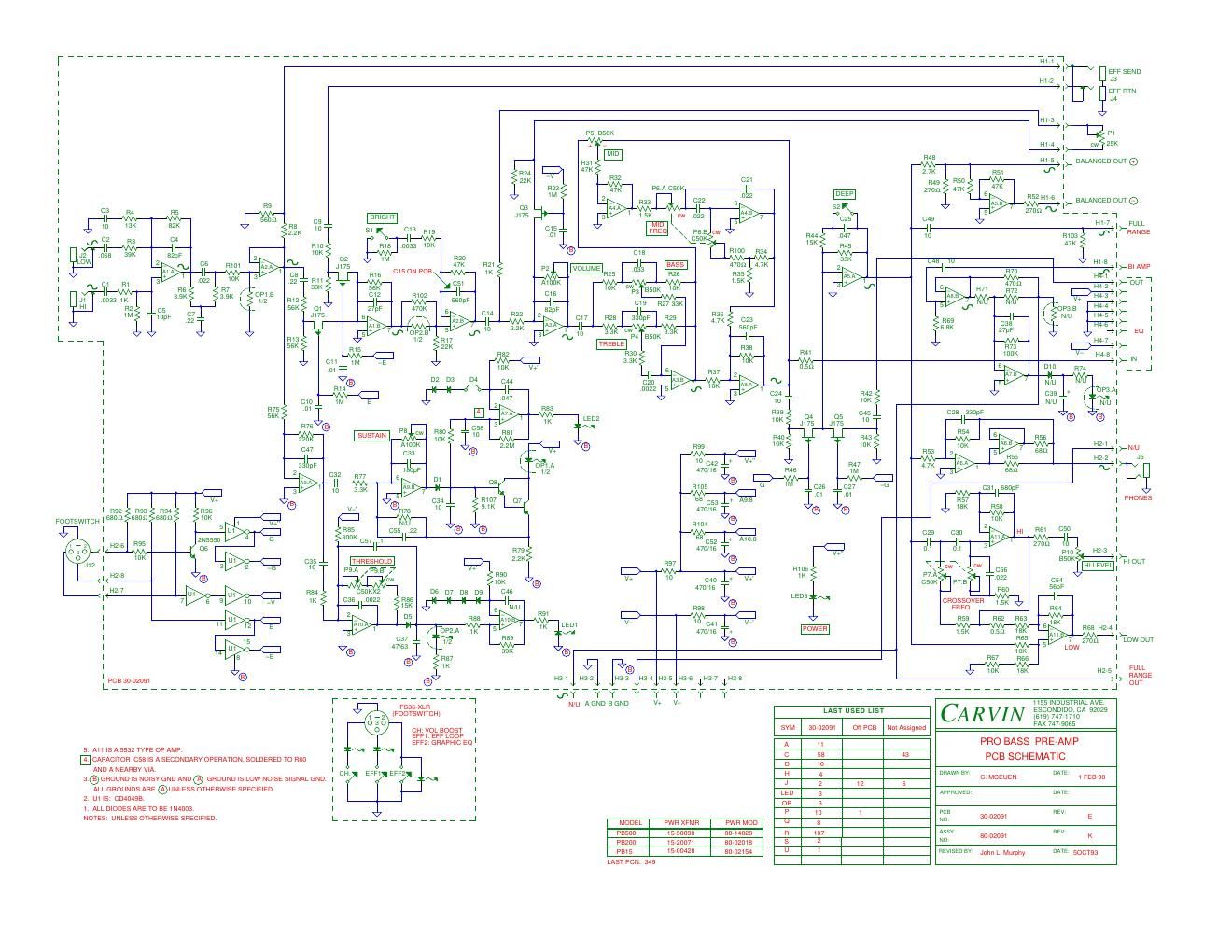 carvin pro bass preamp rev e schematic