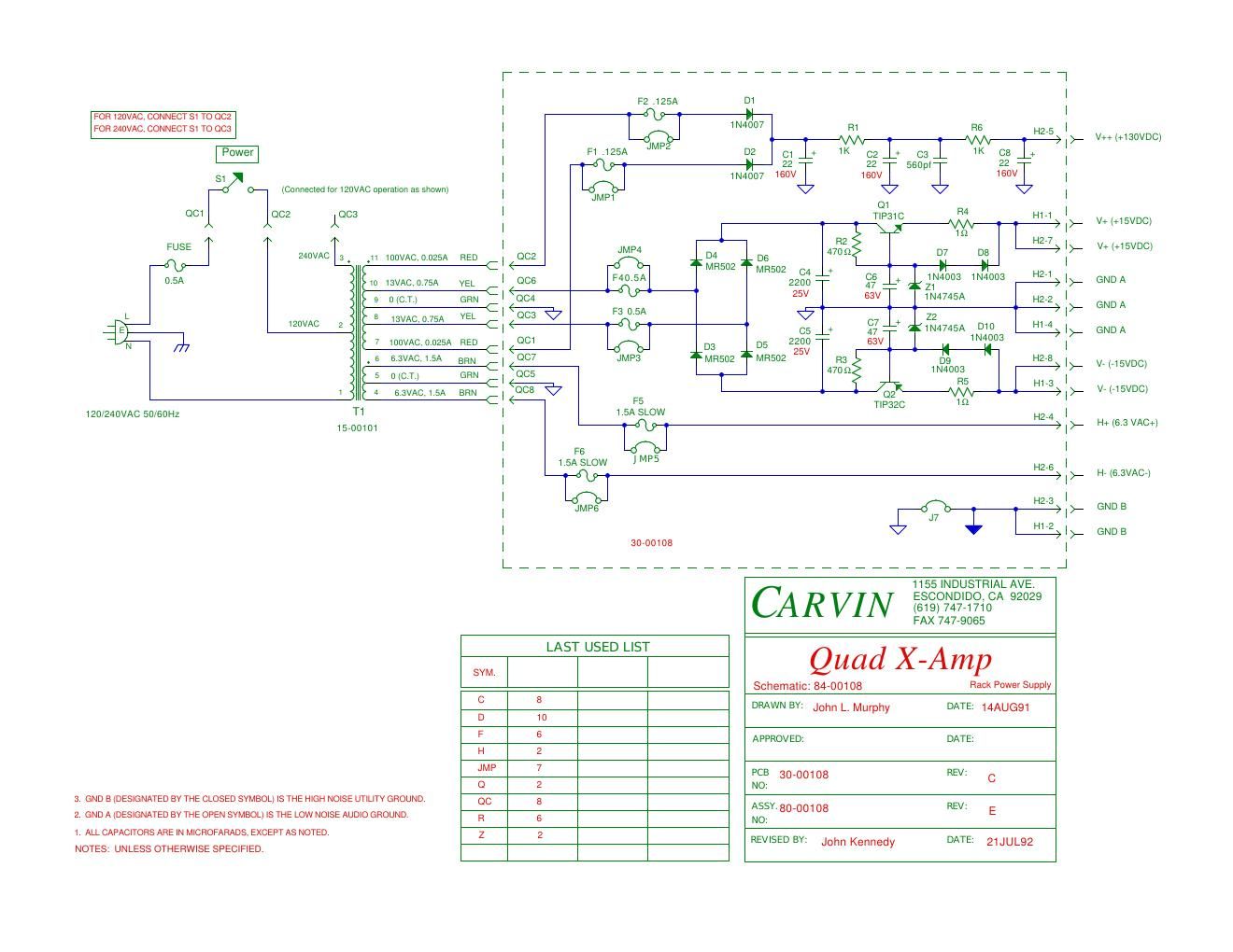 carvin quad x amp power supply schematic
