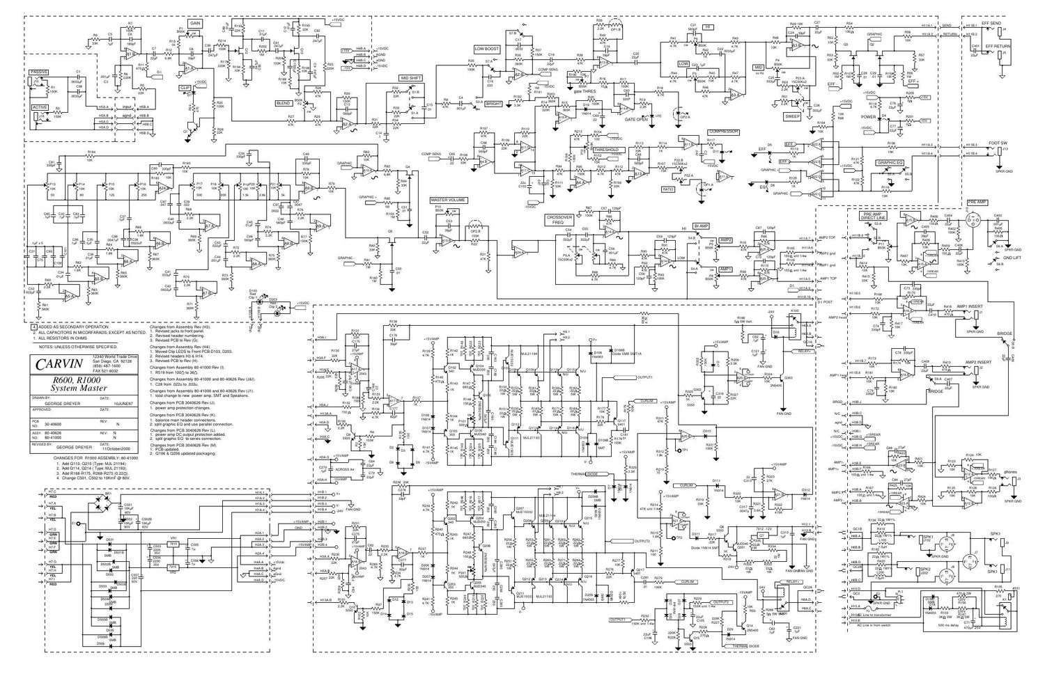 carvin r 600 r 1000 bass amp r ev n schematic