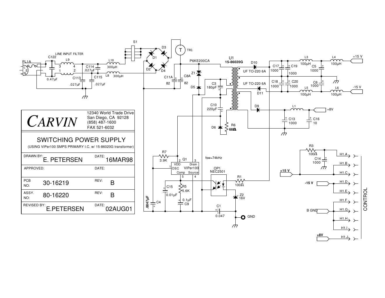 carvin switchmode power supply rev b schematic