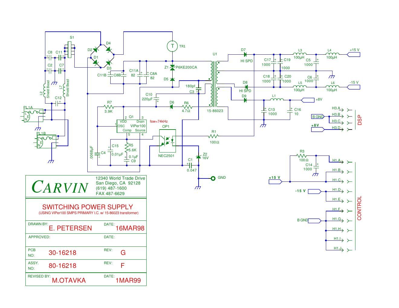 carvin switchmode power supply rev g schematic