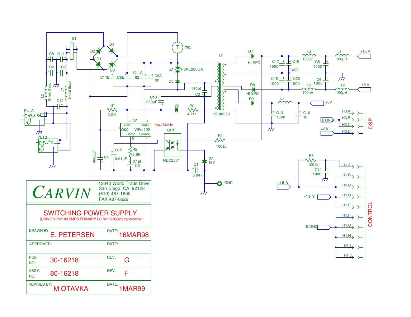 carvin switchmode power supply rev g schematic
