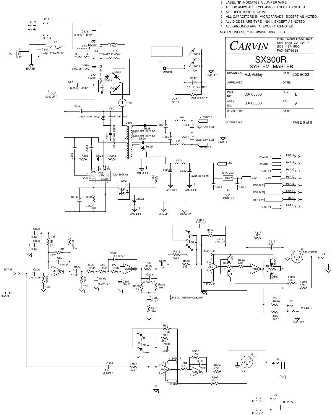 carvin sx 300r power supply interconnect schematic