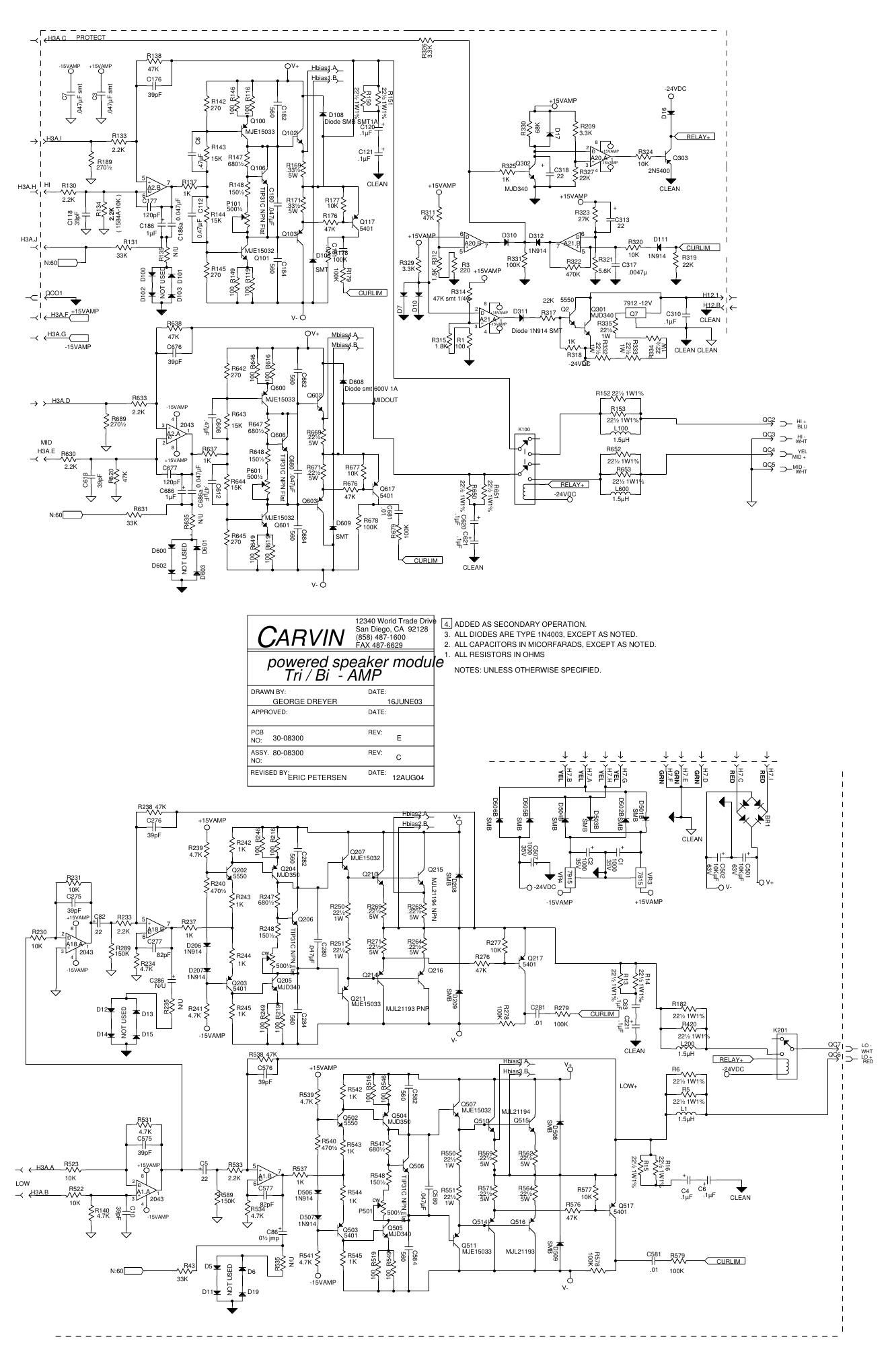 carvin tri bi amp powered speaker module 80 08300 schematic